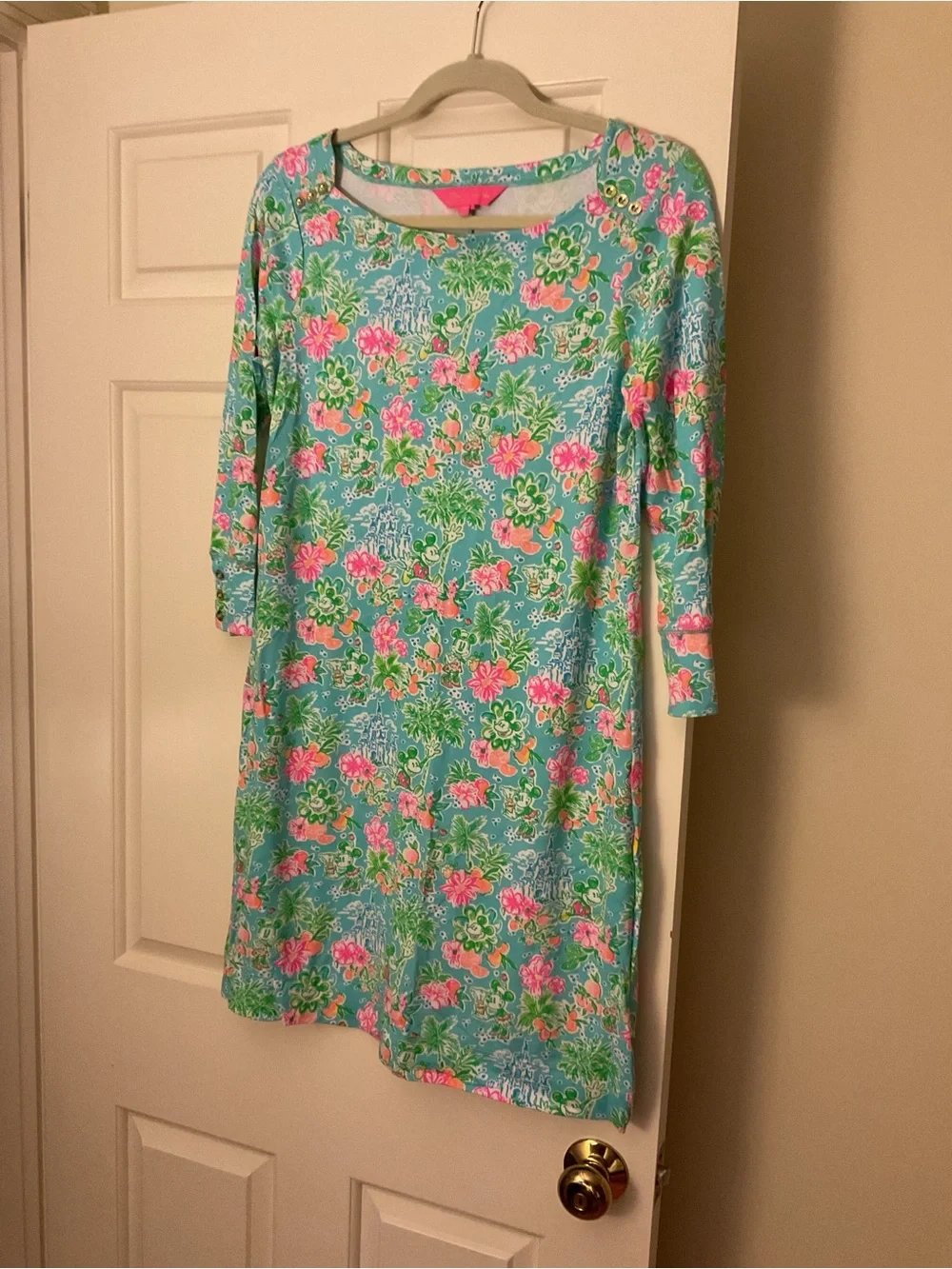 Lilly Pulitzer Disney Aqua 3/4 Sleeve Shift Dress - Picture 1 of 3